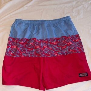 Vineyard Vines Men’s Red and Blue Choral Pattern Swim Shorts